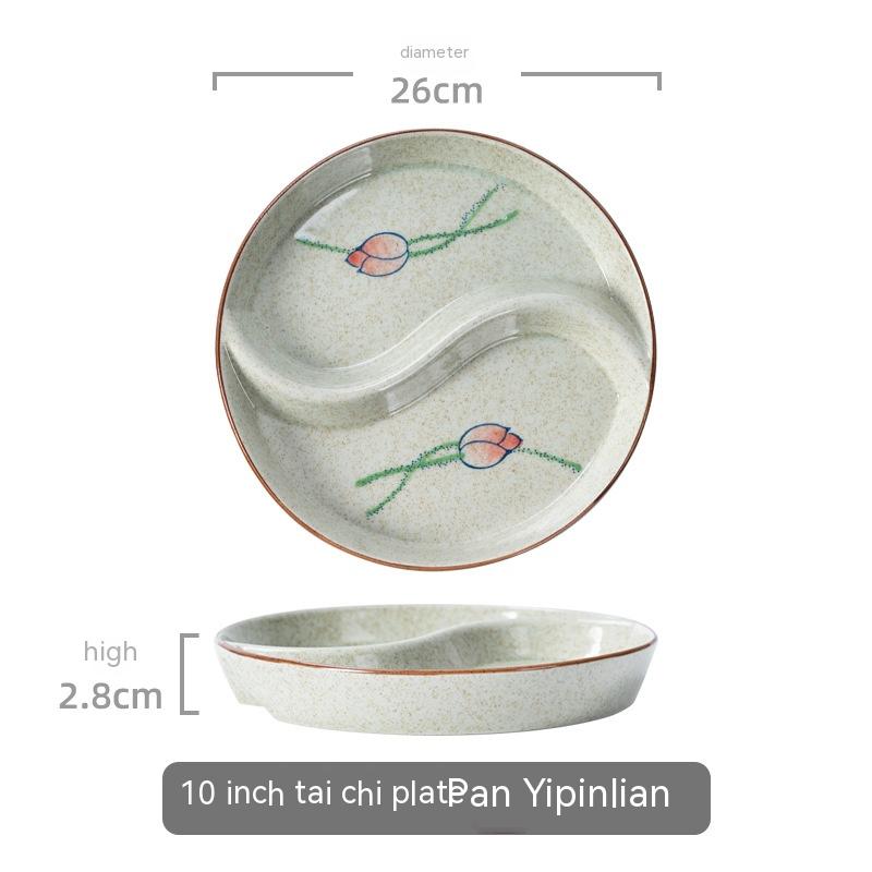 Ceramic Double Grid Eight Trigrams Mandarin Duck Dining Plate