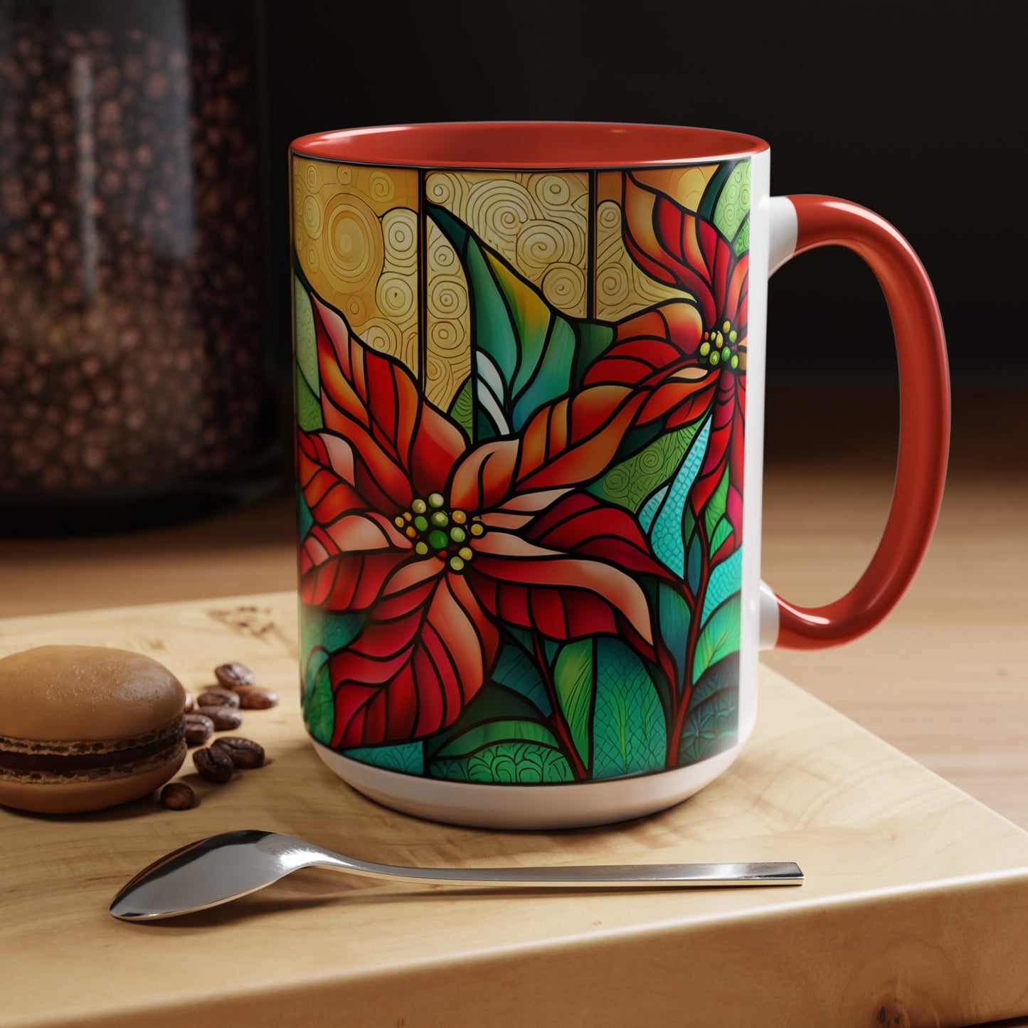 Poinsettia Accent Coffee Mug 15oz