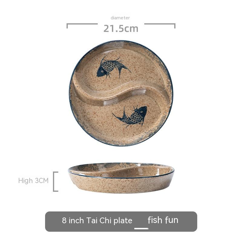 Ceramic Double Grid Eight Trigrams Mandarin Duck Dining Plate