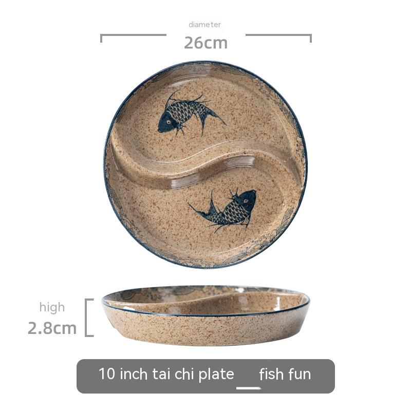 Ceramic Double Grid Eight Trigrams Mandarin Duck Dining Plate