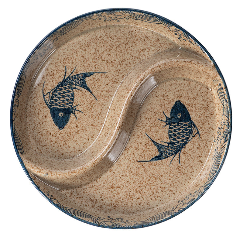 Ceramic Double Grid Eight Trigrams Mandarin Duck Dining Plate