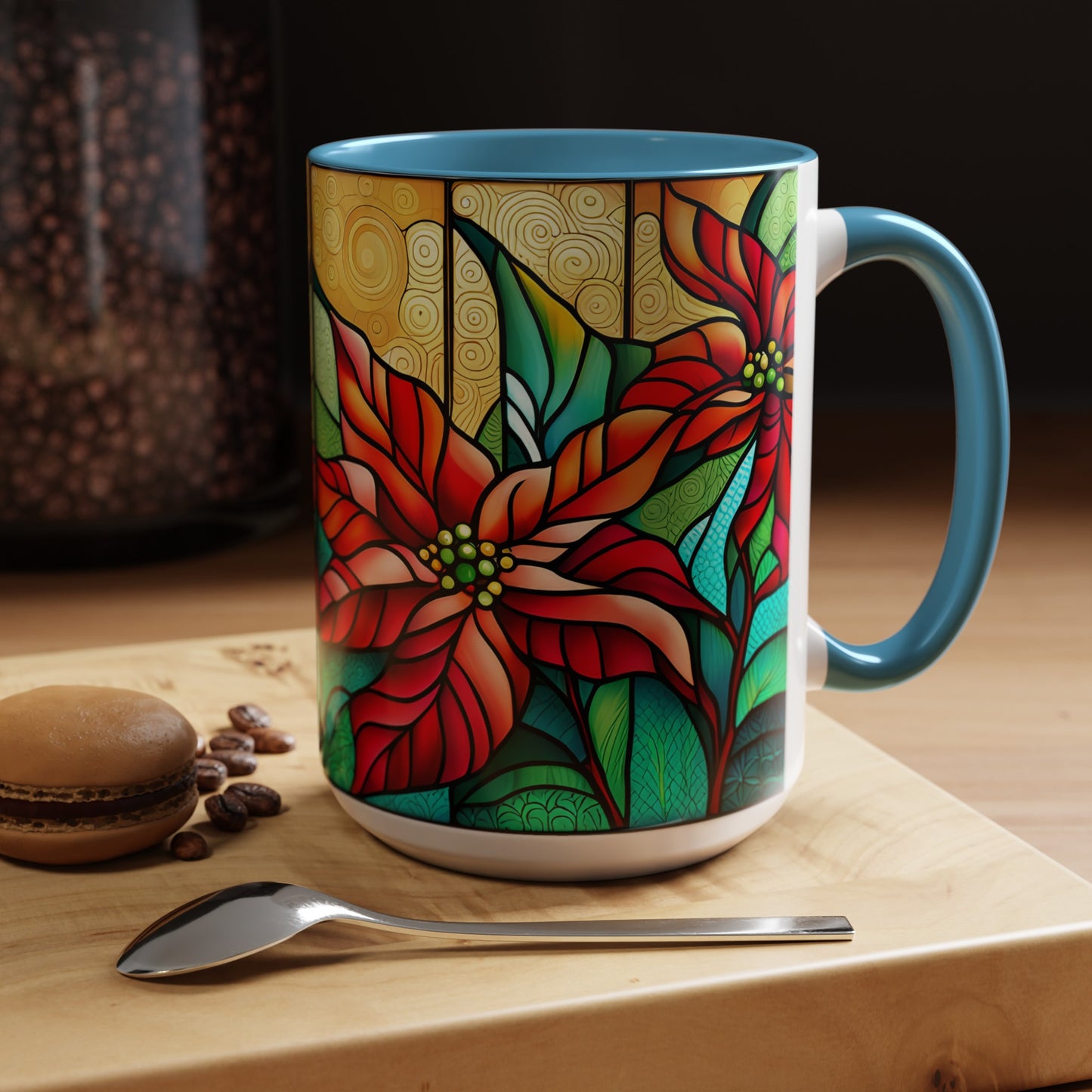 Poinsettia Accent Coffee Mug 15oz