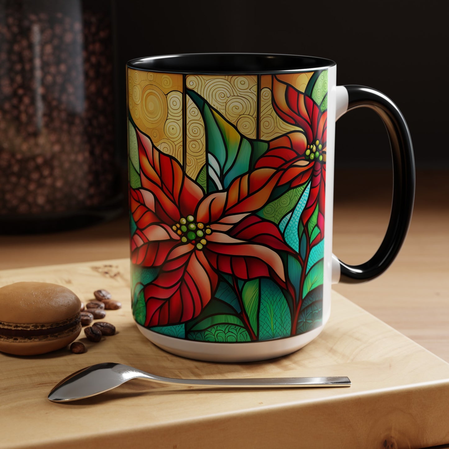 Poinsettia Accent Coffee Mug 15oz