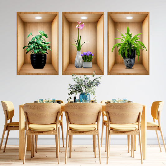 3D Effect Potted Triple Stickers Home Decor