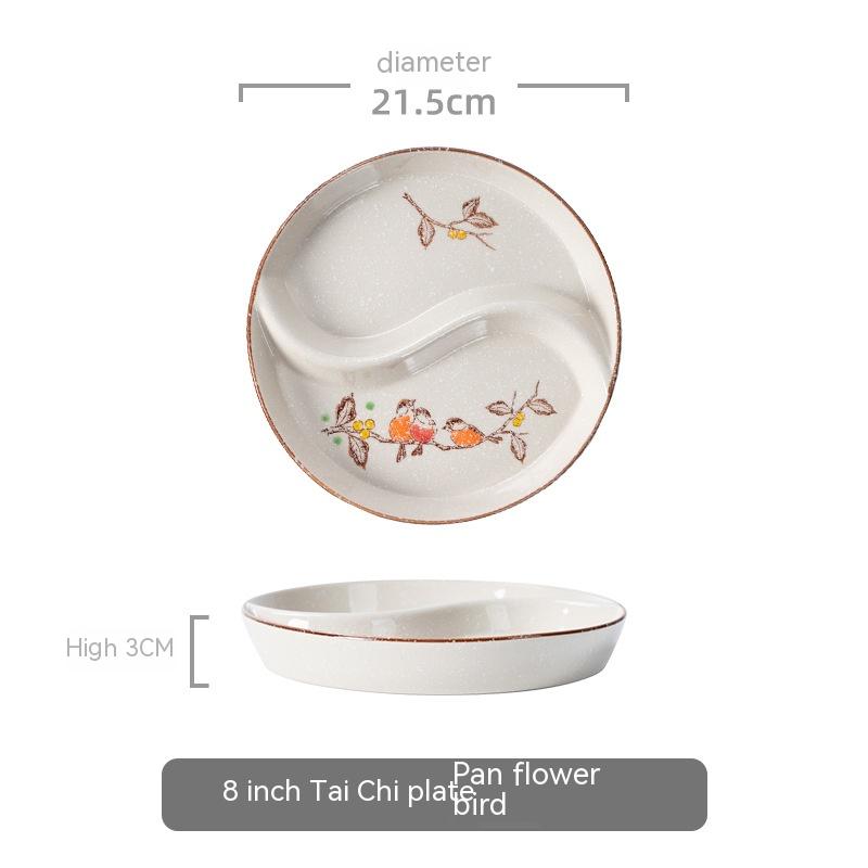 Ceramic Double Grid Eight Trigrams Mandarin Duck Dining Plate